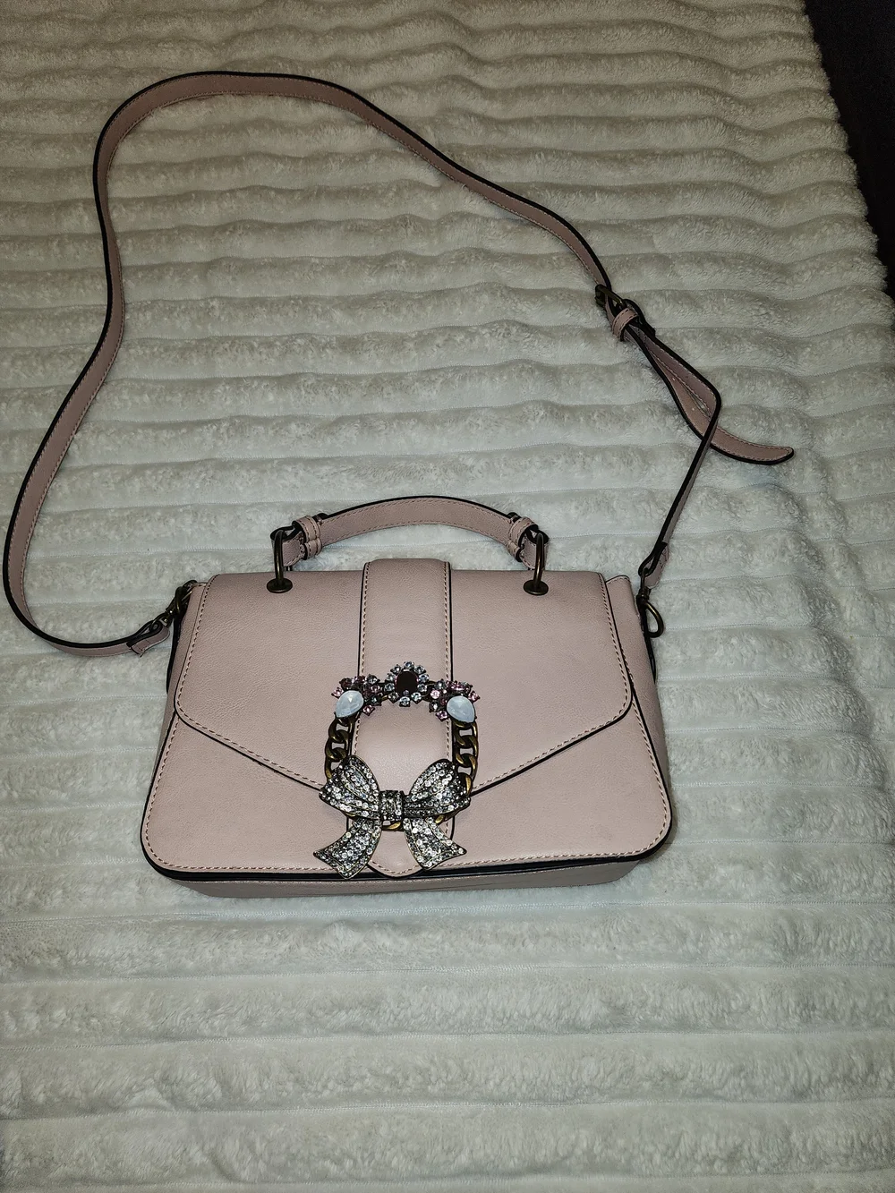 Elegant Pink Women's Top-Handle Bag with Crystal Accent